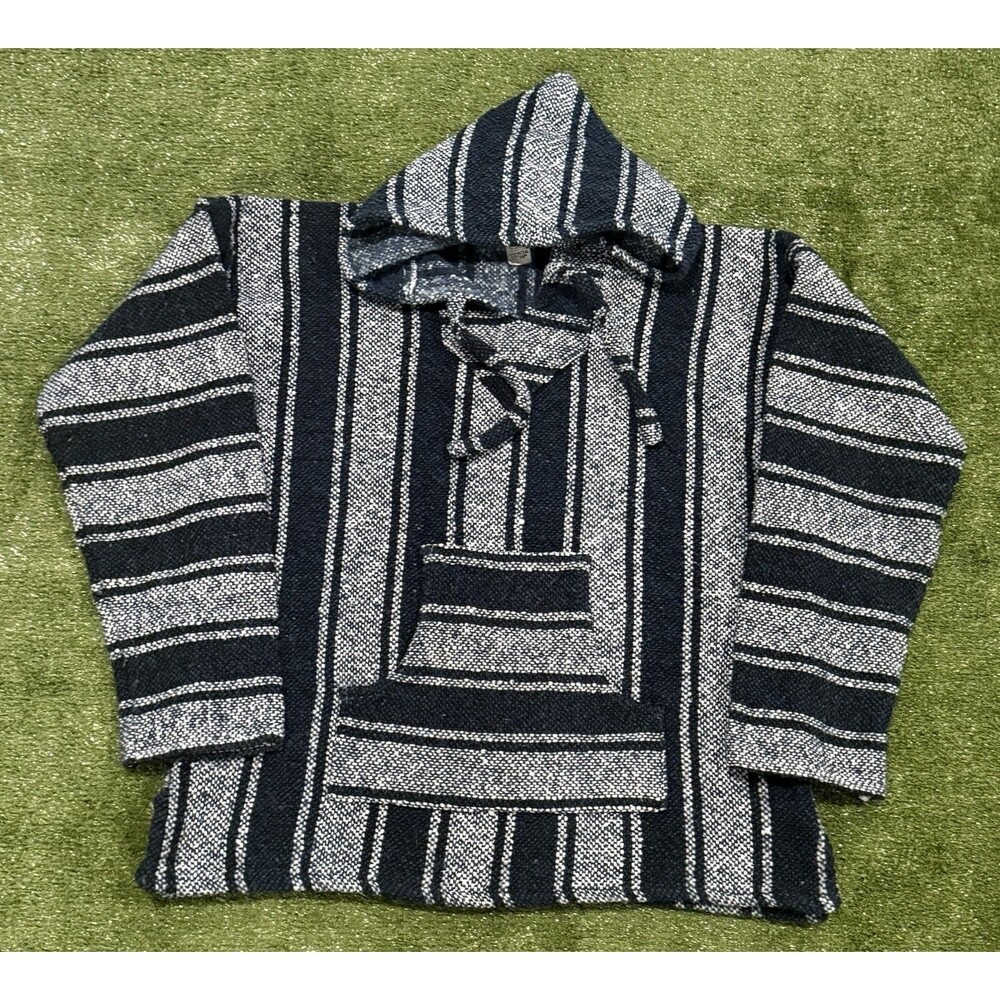 Mexican Poncho Baja Hoodie Surfer Skater Drug Rug Pullover Green & Gray